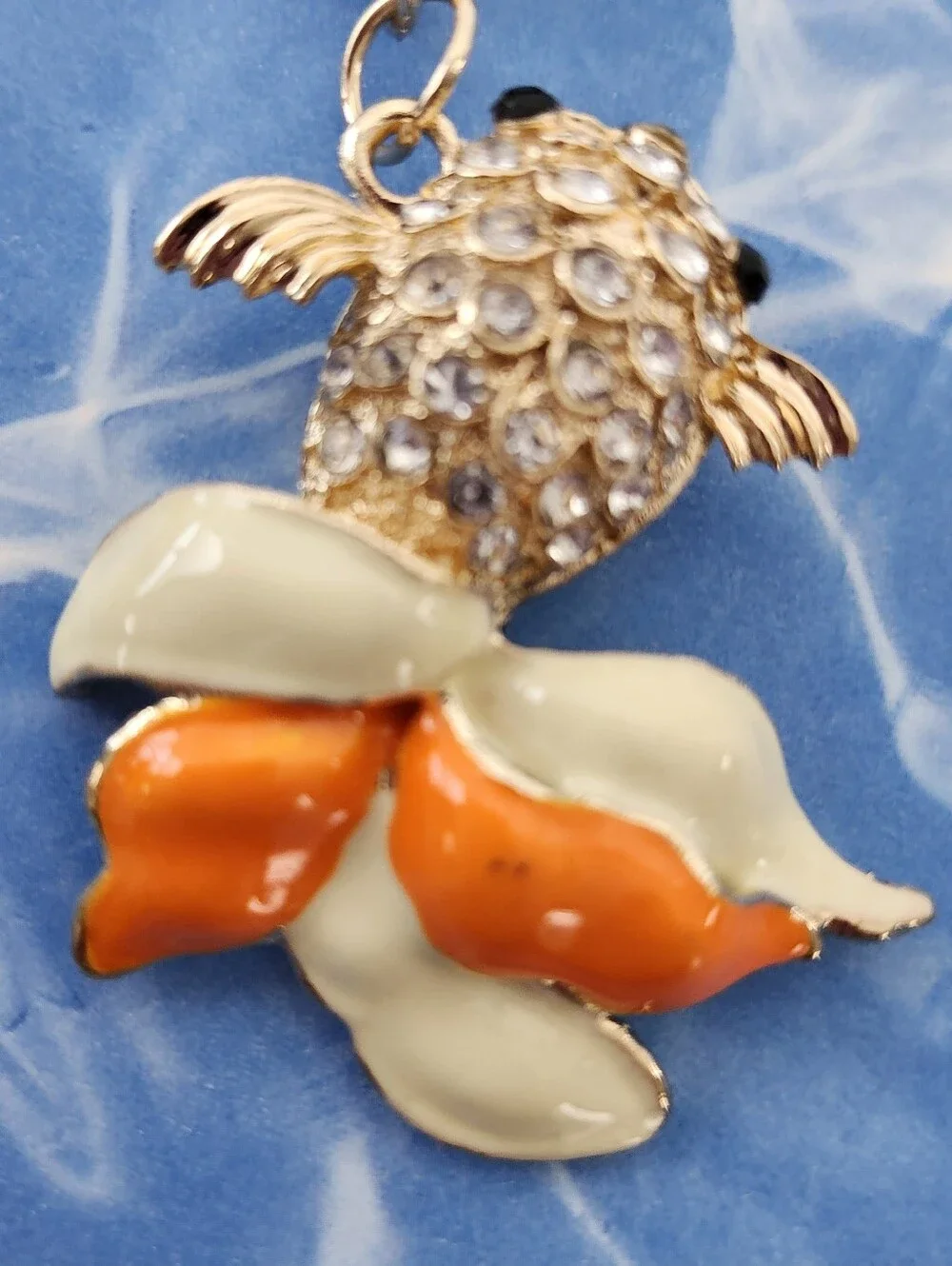 Goldfish Fantail Purse Charm Rhinestone Fire Agate Jasper Handcrafted
